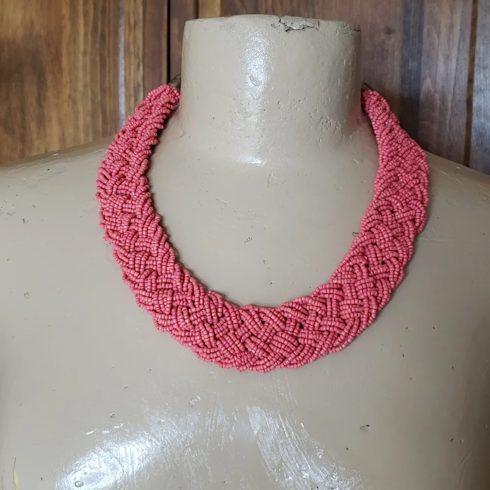 Chunky Braided Beaded Woven Seed Bead Necklace
